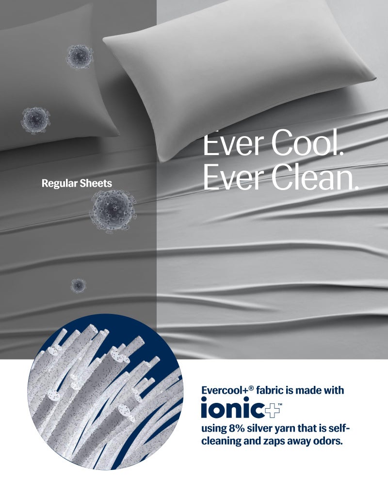 REST Evercool+ Starter Sheet Set, Queen, Light Gray, Breathable Bed Sheets for Hot Sleeper and Night Sweats, with Pillowcases, Ionic+ Self-Cleaning Silver Yarn for Sensitive Skin, 3PCS No Flat Sheet - Image 4